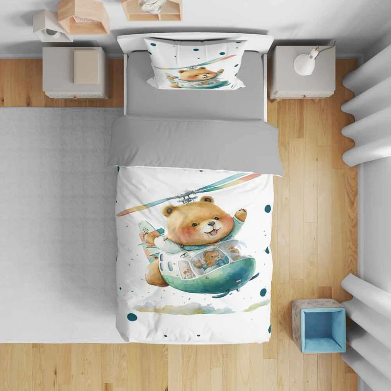 سرویس روتختی نوپه هوم مدل خرس و هلی کوپتر T5943 تک نفره 5 تکه