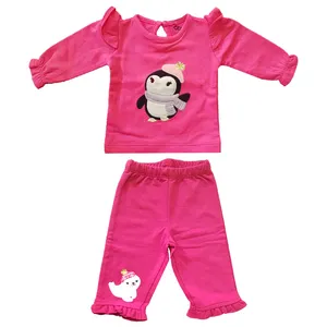 ست تی شرت و شلوار نوزادی  طرح پنگوئن رنگ صورتی