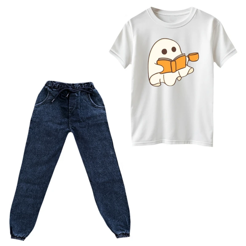 ست تی‌شرت و شلوار پسرانه مدل روح و کتاب رنگ سفید