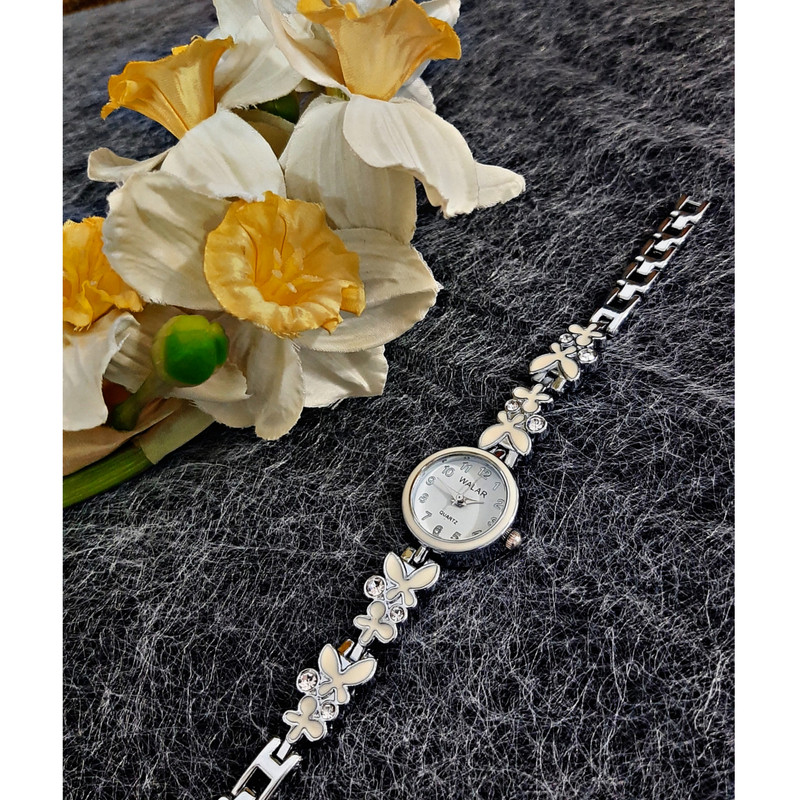 ساعت مچی عقربه ای دخترانه والار مدل زنجیری گلدار