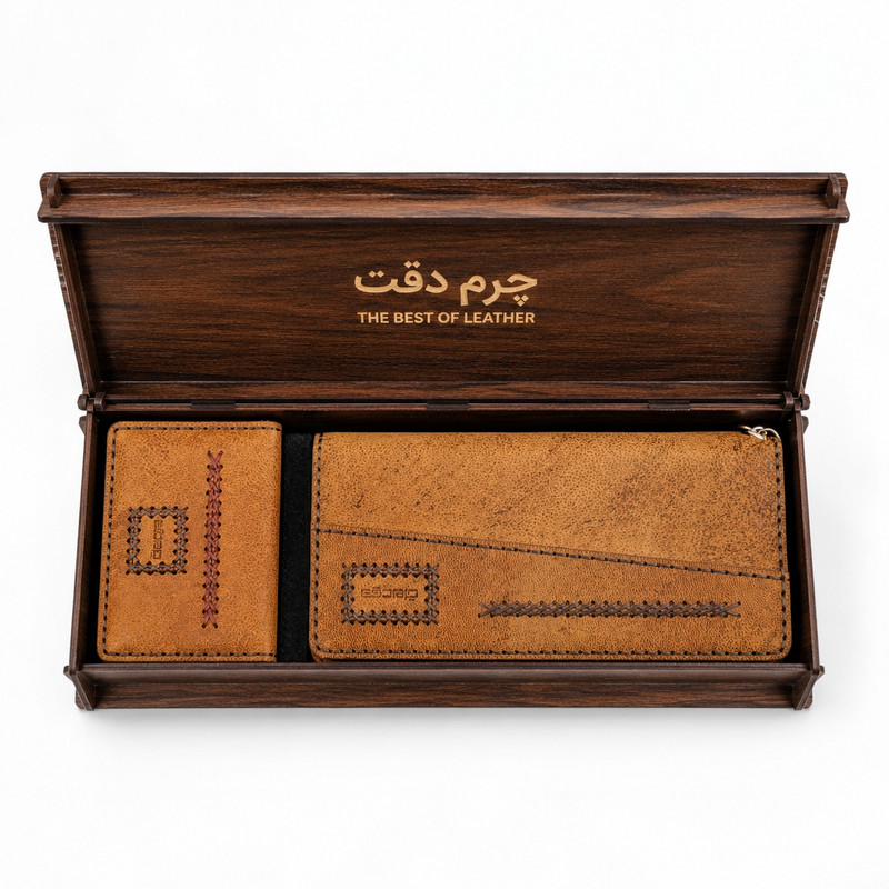 ست هدیه چرم دقت مدل ترنج چرم طبیعی بزی کد Set-3