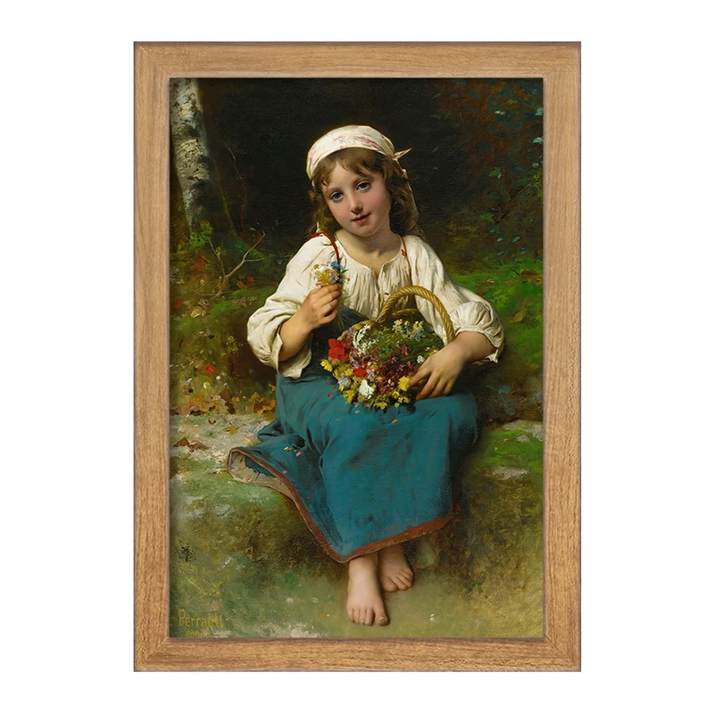 تابلو خندالو مدل نقاشی دختر جوان با یک سبد گل اثر لئون ژان باسیل پررو کد F12375