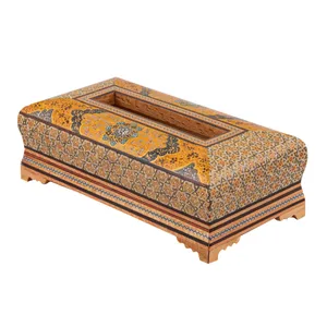 جعبه دستمال کاغذی خاتم کاری کروبی طرح اسلیمی کد 3
