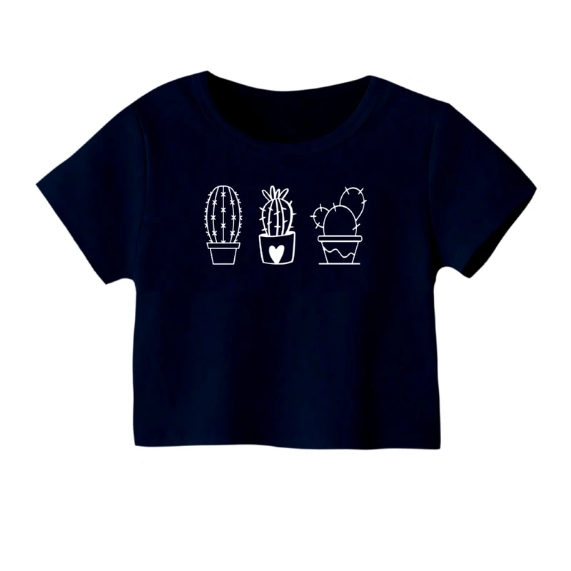 کراپ‌ تی‌شرت آستین کوتاه زنانه مدل کاکتوس ها خطی
