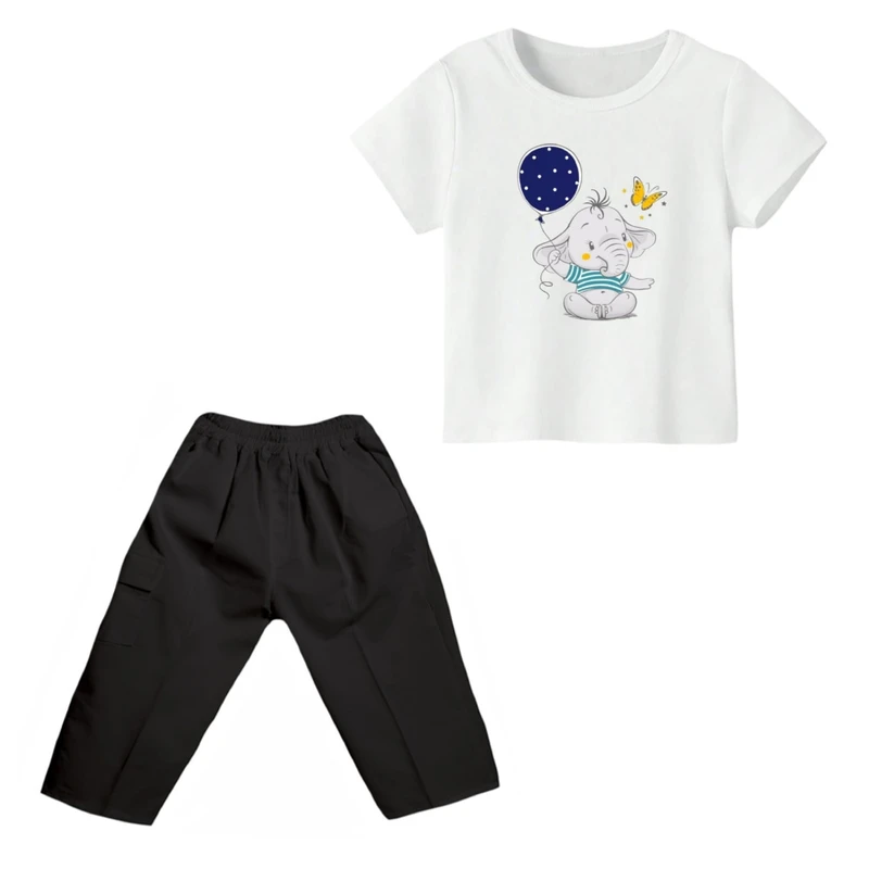 ست تی شرت و شلوارک دخترانه مدل فیل کد ۱۶