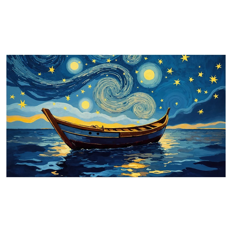 کاغذ دیواری مدل قایق تنها شب پرستاره کد AR3060554