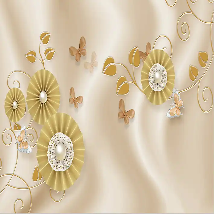پوستر دیواری سه بعدی مدل گل پارچه ای چین دار زرد DRVF1173