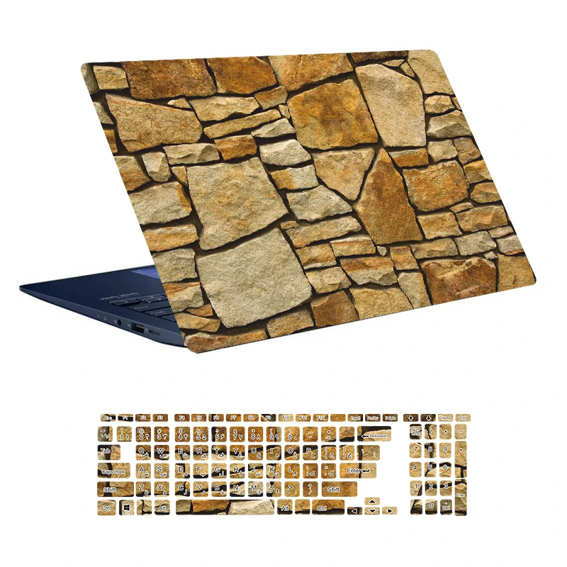 استیکر لپ تاپ توییجین و موییجین طرح Marble کد 60 مناسب برای لپ تاپ 15.6 اینچ به همراه برچسب حروف فارسی کیبورد 