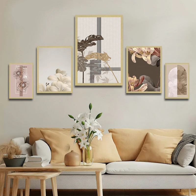 تابلو بکلیت طرح مدرن برگ انجیری و گل مدل BE-1823 مجموعه 5 عددی