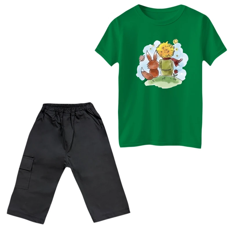 ست تی‌شرت و شلوارک پسرانه مدل شازده کوچولو و روباه کد 6