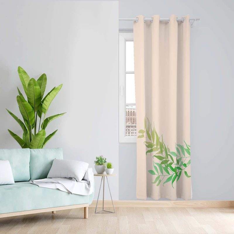 پرده طرح برگ مدل مخمل پانچی کد 5451R z سایز 140x200 سانتی متر