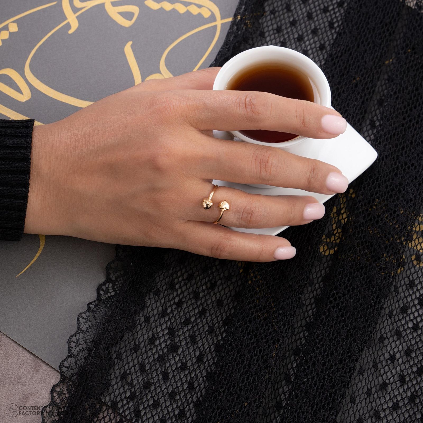 انگشتر طلا 18 عیار زنانه حافا گلد مدل قلب کد r018 سایز 53 -  - 2