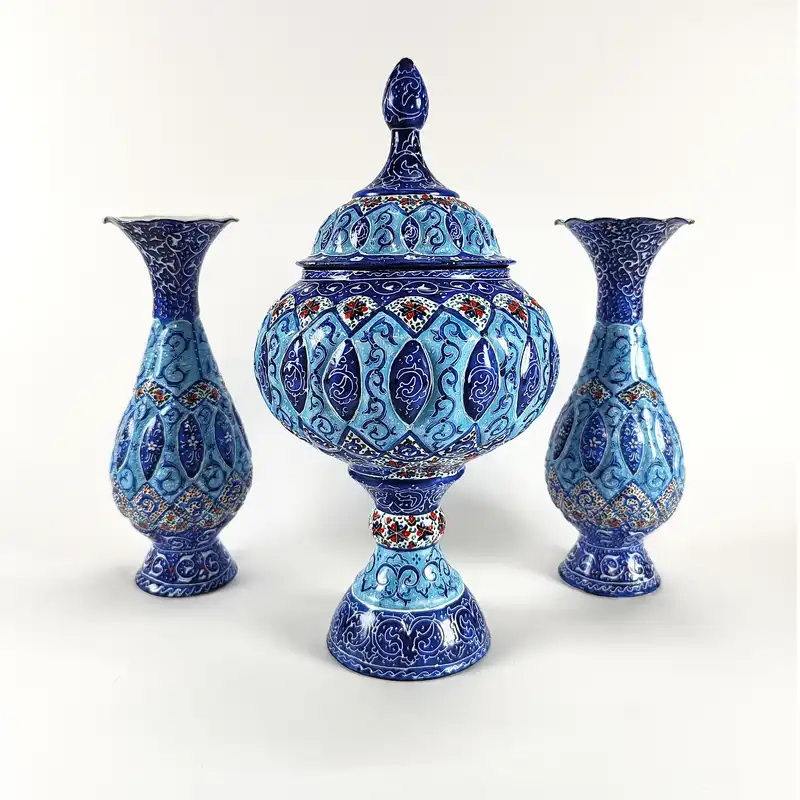 ست 3 تکه شکلات خوری و گلدان میناکاری کد s20