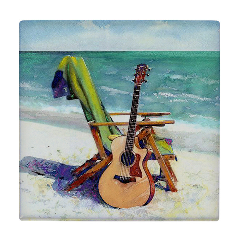 کاشی کارنیلا طرح گیتار و صندلی بر ساحل دریا مدل لوحی کد klh2035 