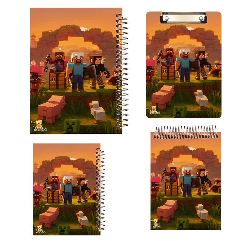 دفتر 100 برگ بانیبو مدل ماینکرافت کد  2742به همراه تخته شاسی بسته 4 عددی