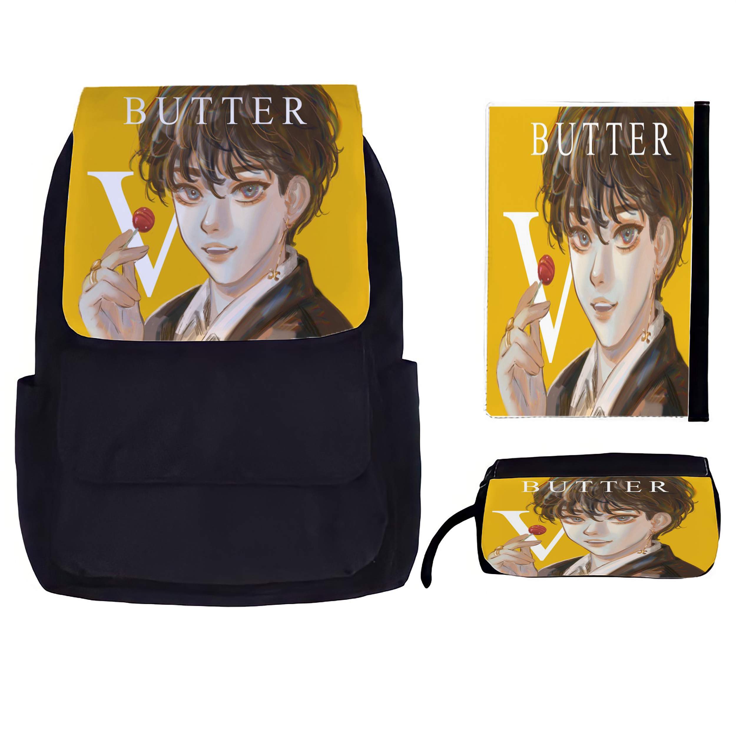 کوله پشتی مدل BTS Butter 025 به همراه جامدادی و کلاسور 