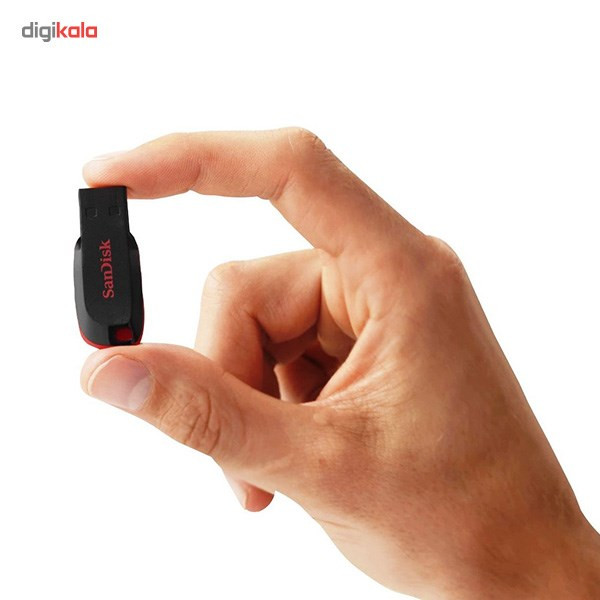 فلش مموری 64 گیگابایت سن دیسک مدل Cruzer Blade CZ50 با رابط USB 2.0، بدنه مات مقاوم در برابر اثر انگشت، قابلیت رمزگذاری نرم‌افزاری و شیار اتصال بند