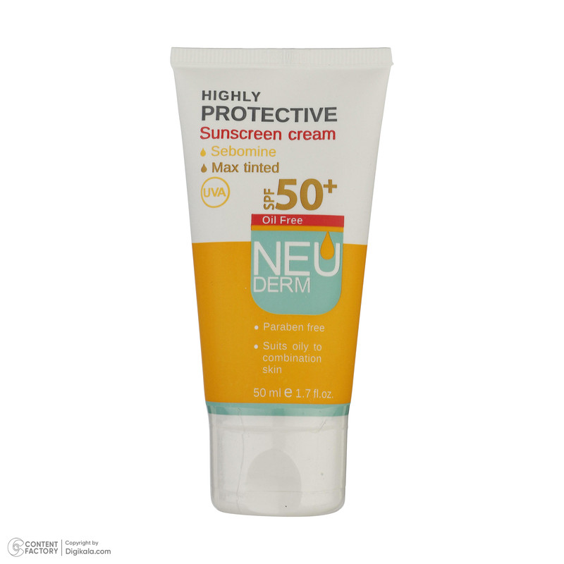کرم ضد آفتاب رنگی نئودرم مدل Highly Protective Max Tinted SPF50 مناسب پوست های مختلط حجم 50 میلی لیتر