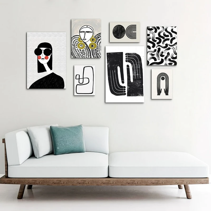 تابلو شاسی بکلیت طرح نقاشی مینیمال دخترانه مدل SH-1104مجموعه 7 عددی