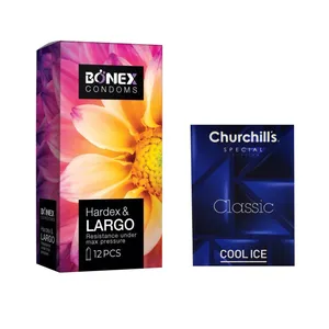 کاندوم بونکس مدل Hardex & Largo بسته 12 عددی به همراه کاندوم چرچیلز مدل Cool Ice بسته 3 عددی