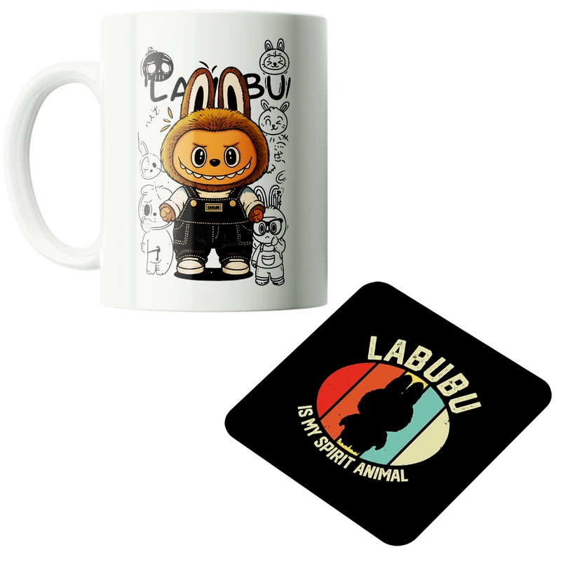 ماگ پاد آفرین مدل عروسک لبوبو کد PZ443 به همراه زیرلیوانی