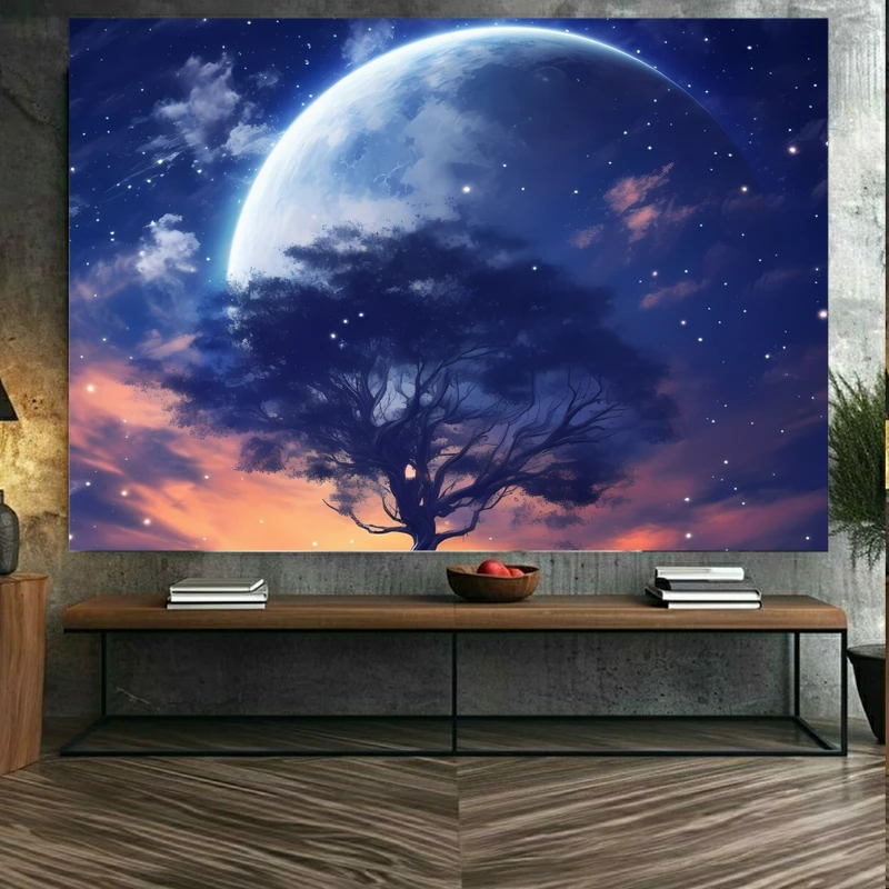 تابلو بوم طرح مخمل آرت دیجیتال درخت مدل ماه کامل کد BK23434