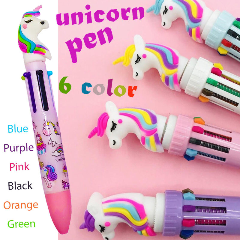 خودکار مدل 6 رنگ طرح یونیکورن به همراه پاک کن