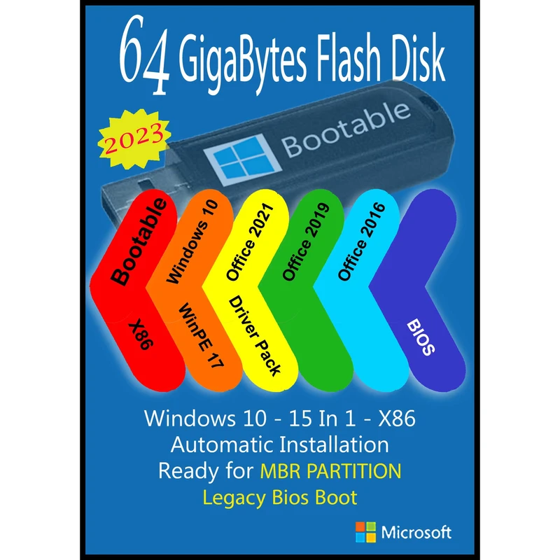 سیستم عامل Windows 10 X86 2023 15 IN 1 Legacy Bios - Driver Pack - Office 2016-2019-2021 Pro Plus نشر مایکروسافت