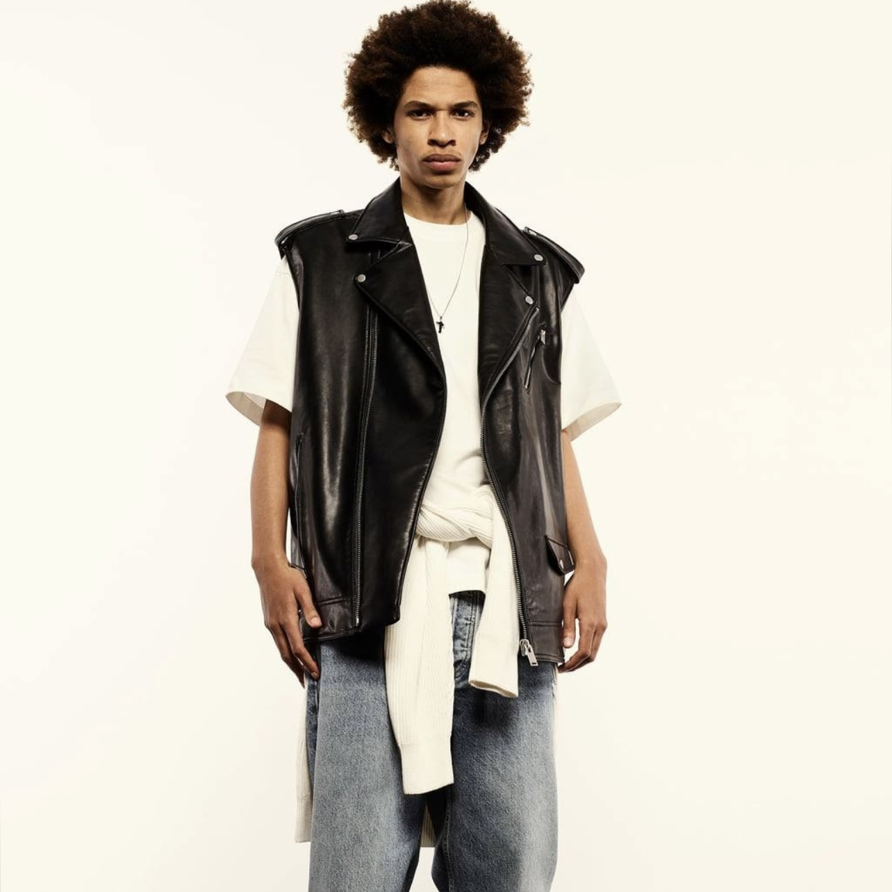 جلیقه مردانه زارا مدل Faux Leather Biker