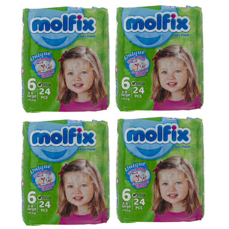 پوشک کودک مولفیکس سایز 6 بسته 24 عددی مجموعه 4 عددی