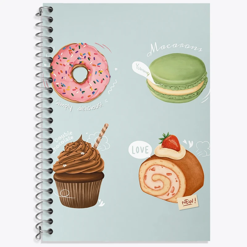 دفتر زبان 50 برگ خندالو مدل دو خط طرح کیک و شیرینی پزی کد 36676