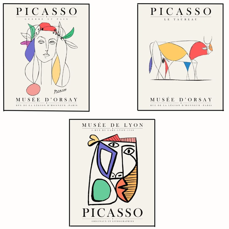 پوستر مدل پیکاسو رترو - هدیه هنردوستان و طراحان مجموعه 3 عددی