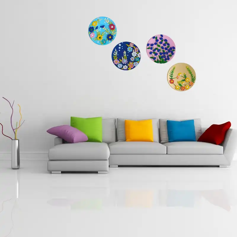 بشقاب دیوارکوب سفالی طرح کلکسیون گلها کد KG104 مجموعه 4 عددی