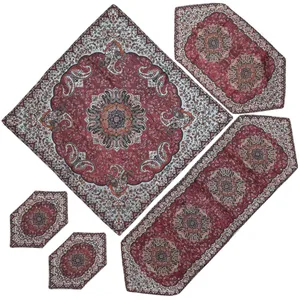 رومیزی ترمه طرح ترنج مدل ZRSH5/5 مجموعه ۵ عددی