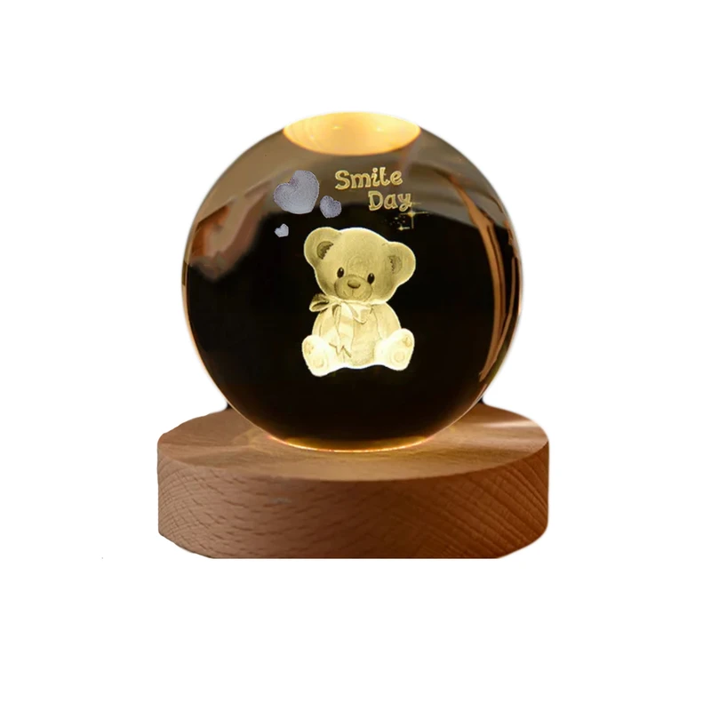 چراغ خواب طرح گوی کریستال مدل خرس عاشق کد JI110