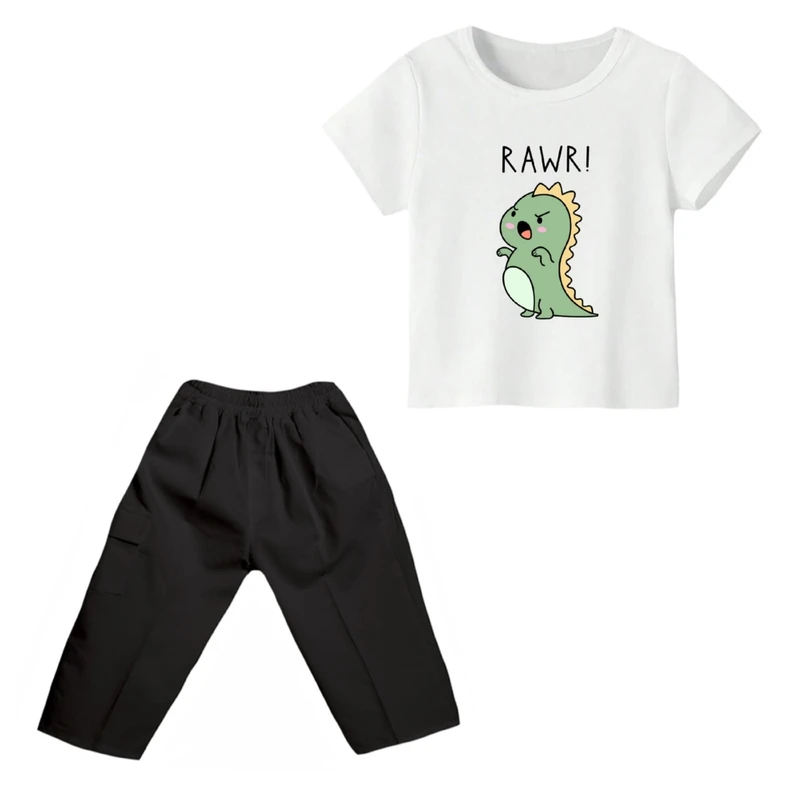 ست تی شرت و شلوارک پسرانه مدل دایناسور کد ۲۱