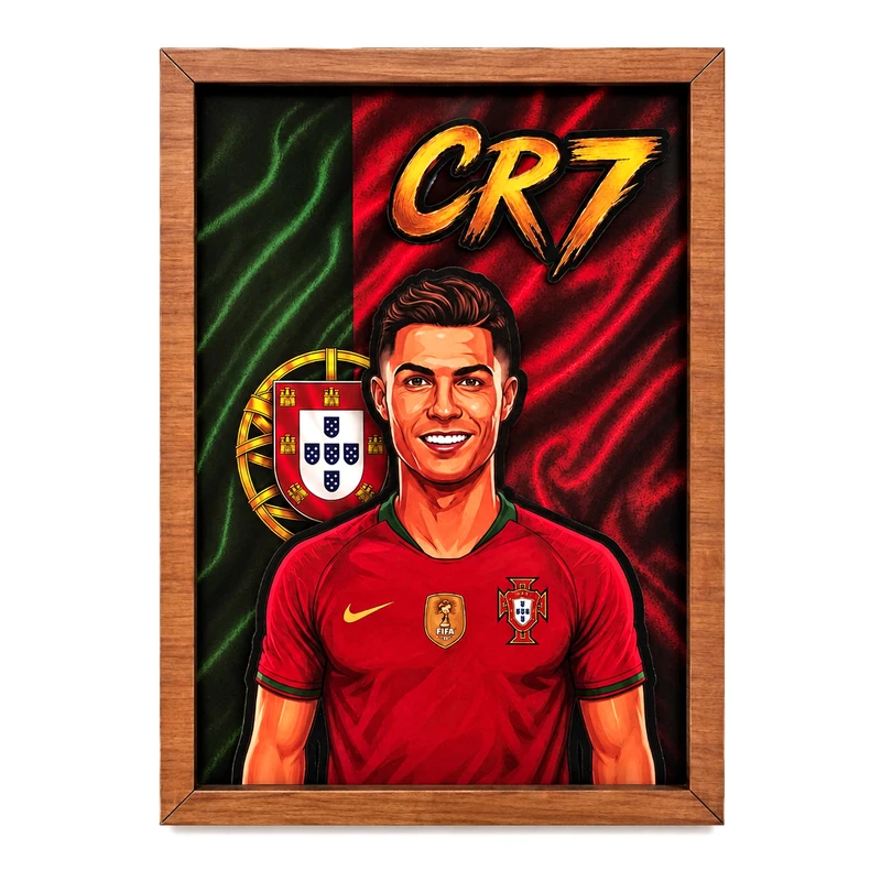 تابلو طرح سه بعدی مدل CR7 فریم قهوه ای