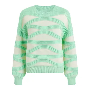 پلیور یقه گرد زنانه مدل موجی