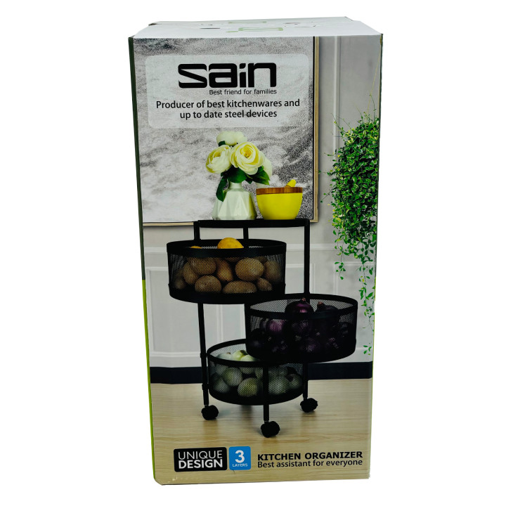 سبد سیب زمینی و پیاز ساین مدل گردان توری دو و نیم طبقه چرخ دار
