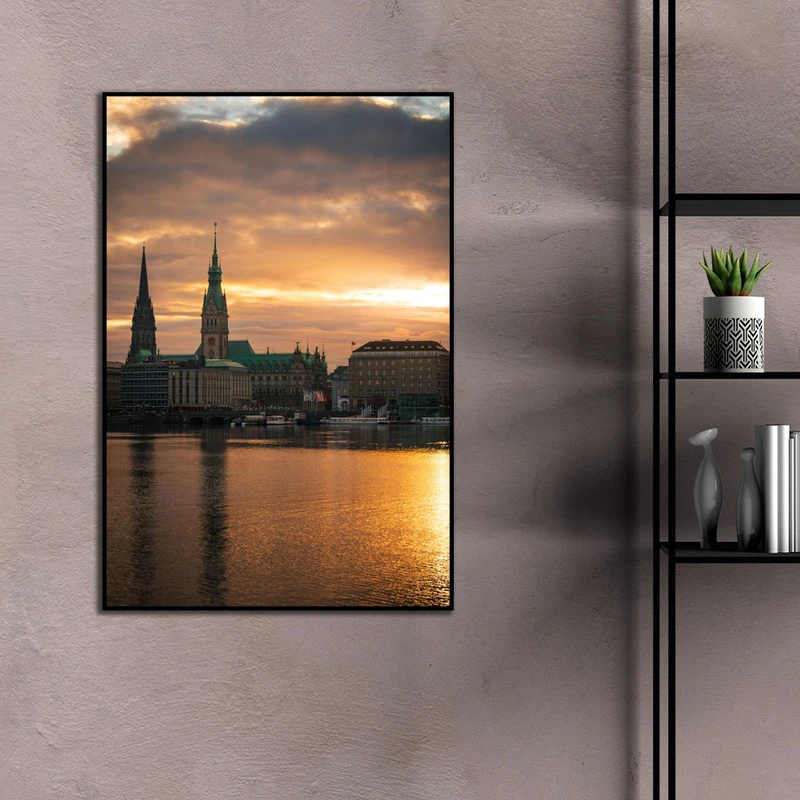 تابلو بکلیت طرح منظره شهری هامبورگ مدل B-D2268 فریم مشکی