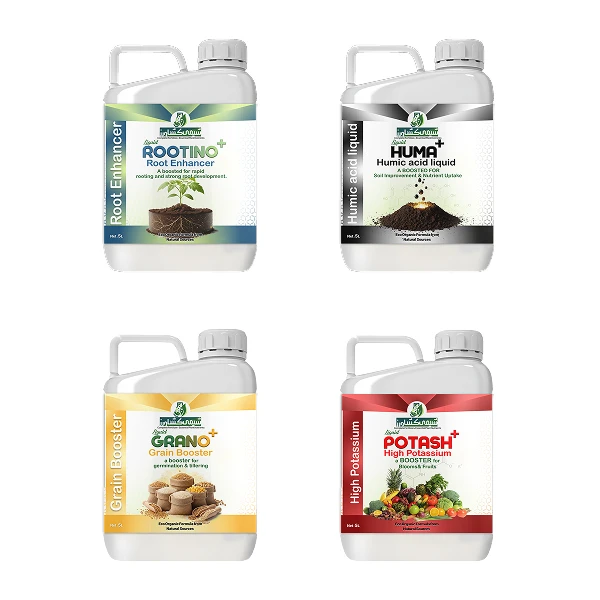 بسته کودی مایع مخصوص گندم و جو مدل تقویت و افزایش تناژ مناسب یک هکتار حجم 5 لیتر بسته 4 عددی