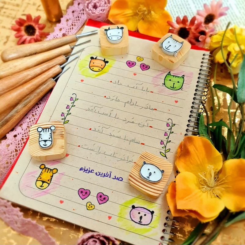مهر  طرح ببر و گربه و گاو و کوالا کد 100 مجموعه 4 عددی