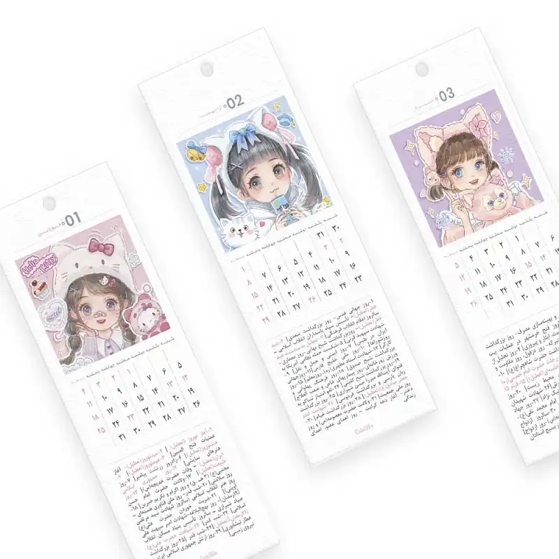 تقویم دیواری سال 1402 طرح انیمه کیوت