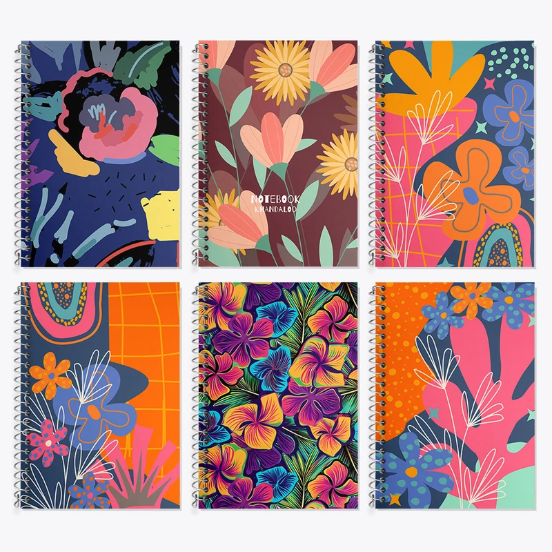 دفتر زبان 50 برگ خندالو مدل دو خط طرح گل گلی کد 159 مجموعه 6 عددی