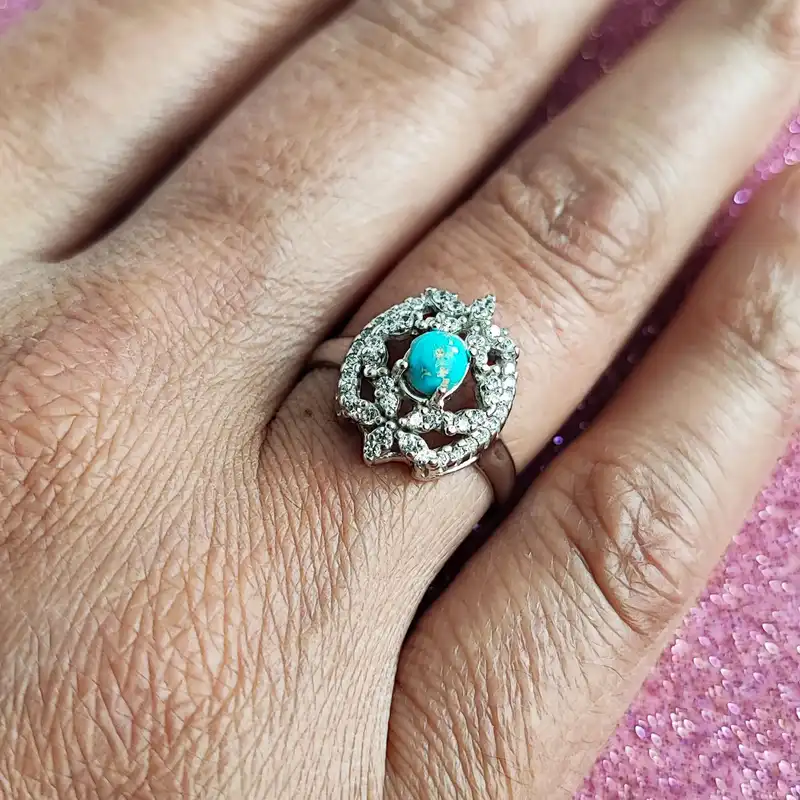 انگشتر نقره زنانه مدل فیروزه نیشابور FW3082