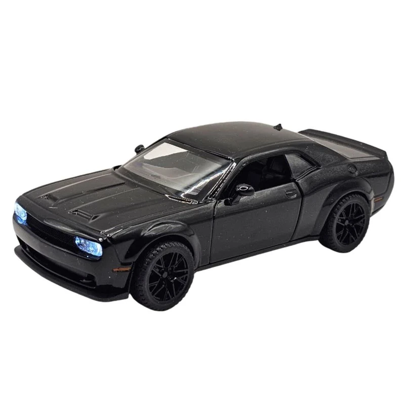 ماکت ماشین ناب سل مدل دوج چلنجر هلکت فلزی چراغدار موزیکال عقب کش کد DODGE CHALLENGER HELCAT به همراه استند