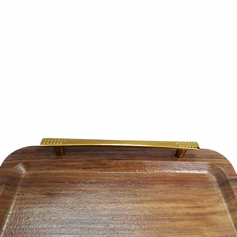 سینی مدل چوبی دسته طلایی کد 002