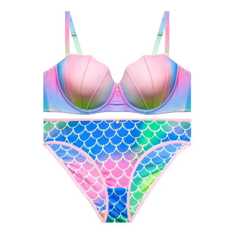 ست شورت و سوتین زنانه مدل اسفنجی دکلته صدفی طرح پری دریایی کد 10111