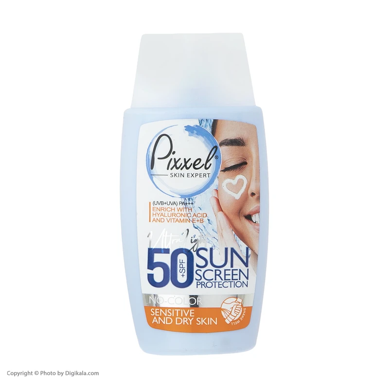 عکس شماره 6 : کرم ضدآفتاب بی-رنگ پیکسل spf50 مدل sensitive، مناسب پوست-های خشک و حساس، حجم 50 میلی-لیتر