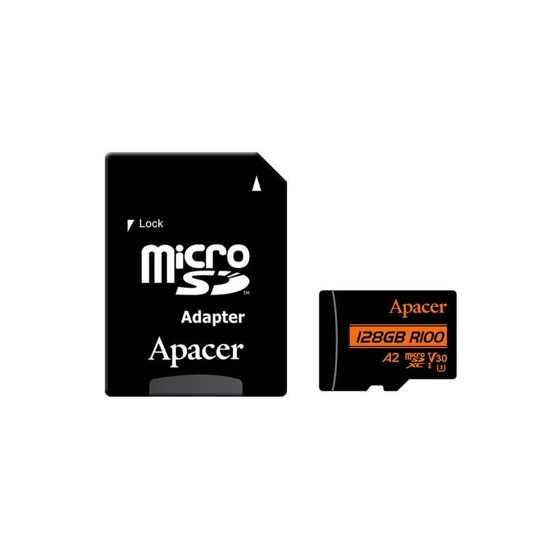 کارت حافظه microSDXC اپیسر مدل AP64G استاندارد HS-I U3 V30 A2 سرعت 100MBps ظرفیت 128 گیگابایت همراه با آداپتور SD کارت حافظه microSDXC اپیسر مدل AP64G استاندارد HS-I U3 V30 A2 سرعت 100MBps ظرفیت 128 گیگابایت همراه با آداپتور SD